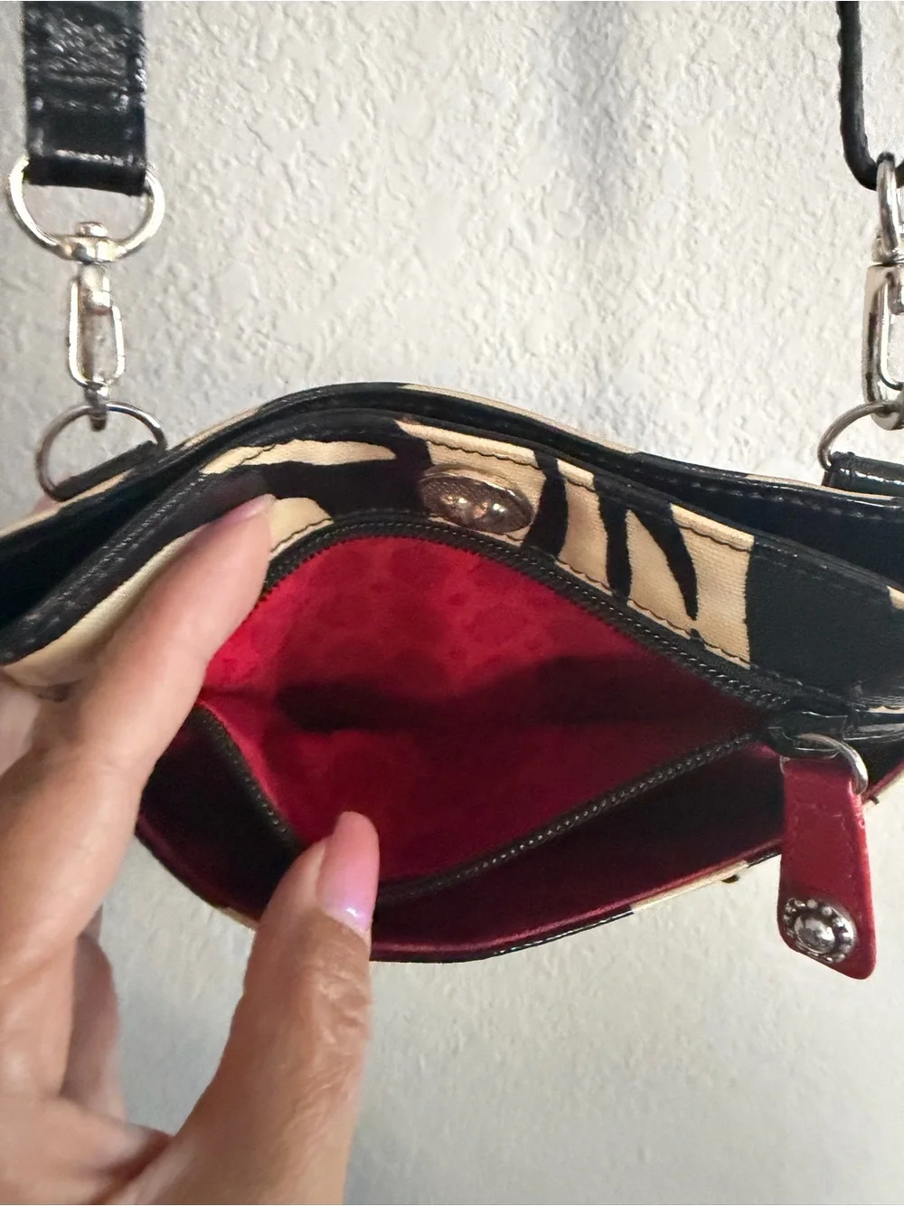 Brighton Zebra Print Crossbody Bag with Black Trim
